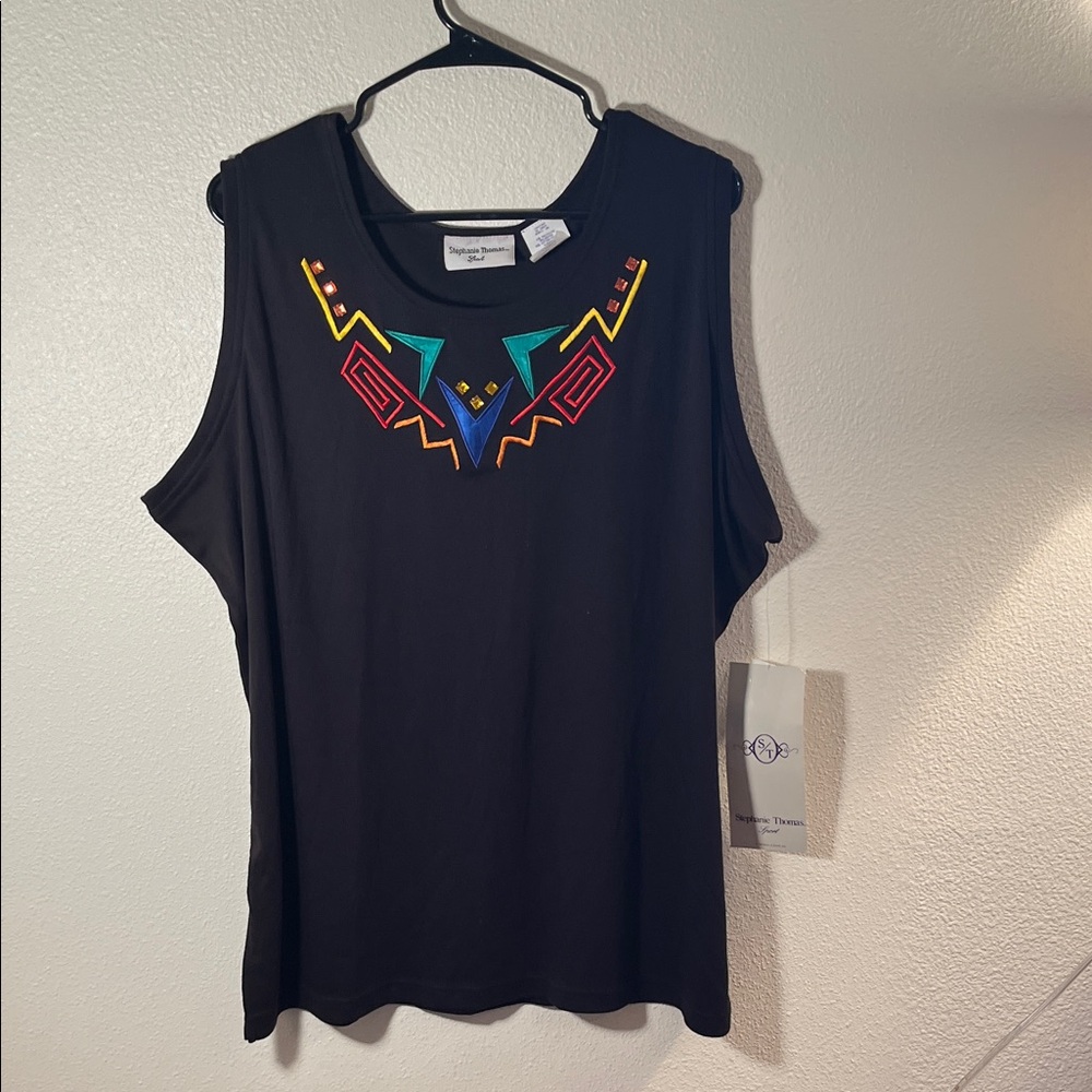 Chic Black Tank Top with Vibrant Geometric Pattern
